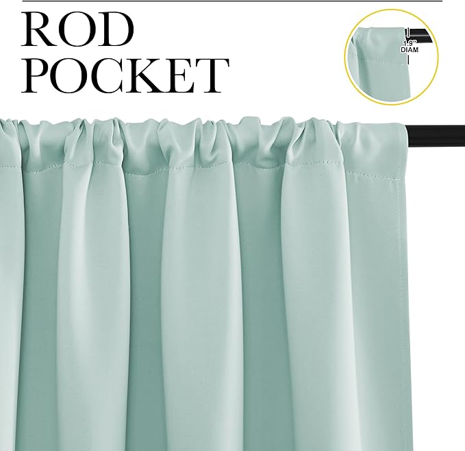 NICETOWN Kitchen Curtains, Short Blackout Curtains & Drapes, Aqua Blue, 34" Wide by 54" Long, 2 PCs, Thermal Insulated Blackout Curtain Panels for Kids Room, Play Room