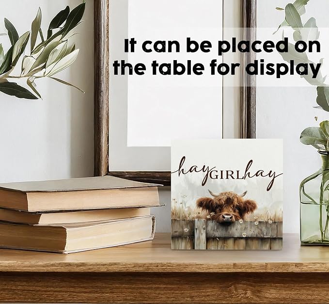 Highland Cow Bathroom Decor Sign - Farmhouse Western Animal Bathroom Decor,Rustic Farm Animal Hay Girl Hay Signs,Highland Cow Gifts for Women Signs & Plaques