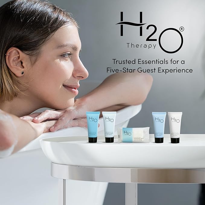 H2O Therapy Hotel Soaps & Toiletries Bulk Set | 1-Shoppe Amenities Kit | 0.85oz Shampoo & Conditioner, Body Wash, Lotion, 1oz Bar Soap | Travel Size | 150 Pieces