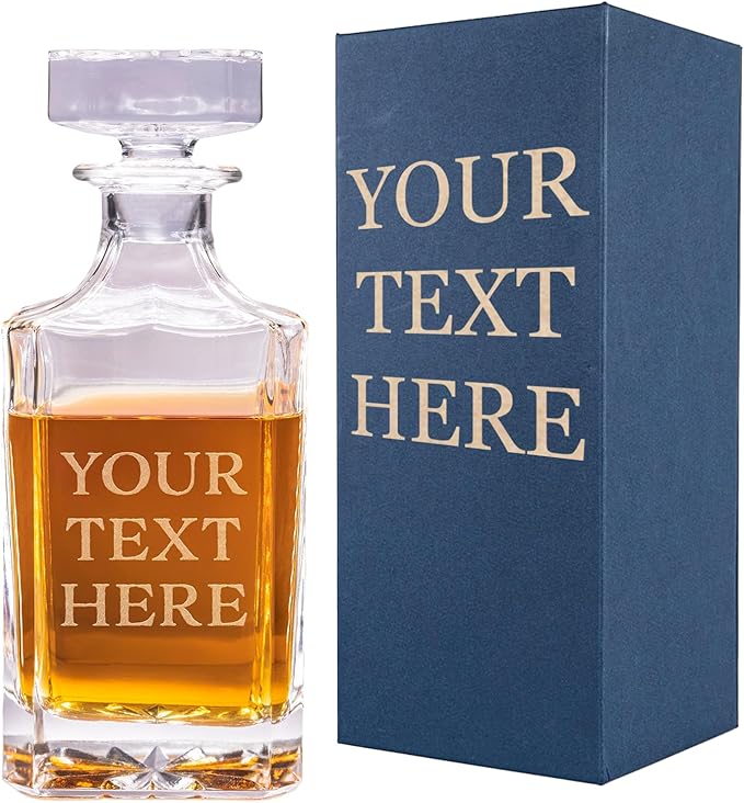 Gifts Inscribed Custom Text Whiskey Decanter Bottle (750 ml) - Personalized Font Glass Liquor Decanter Set - Customized Glassware - Engraved Whisky Glassware Gift for Wedding Anniversary Birthday Dad