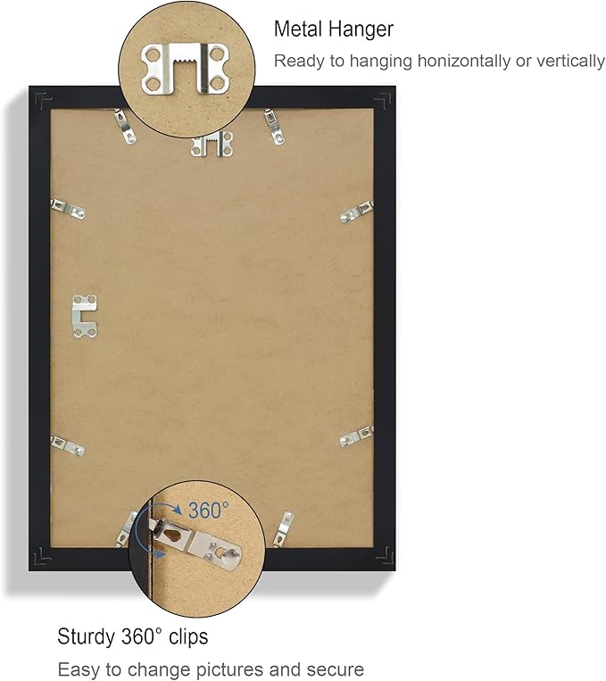 11x15 Picture Frame Set of 4, Made of Real Glass and Black Frame - Display Picture 10x14 with Mat or 11x15 Without Mat, 11 by 15 Photo for Wall Mounting