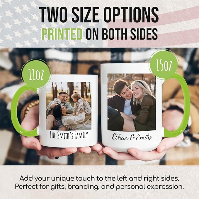 Ship Next Day Custom Mug Design Your Own Photo Text Personalized Picture Gifts for Women Men Customized Gifts Idea Personalized Coffee Mugs 11oz Light Green Handle