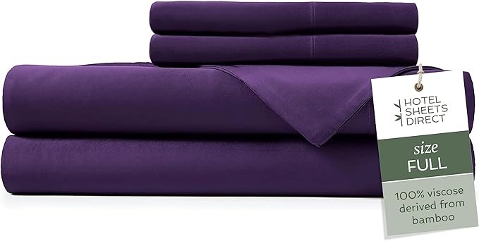 Hotel Sheets Direct 4 Piece Bed Sheet Set Full Size, 100% Viscose Derived from Bamboo Sheets Set with 2 Pillowcases, Cooling & Breathable Luxury Bedding, Moisture-Wicking & Silky Soft Texture, Purple