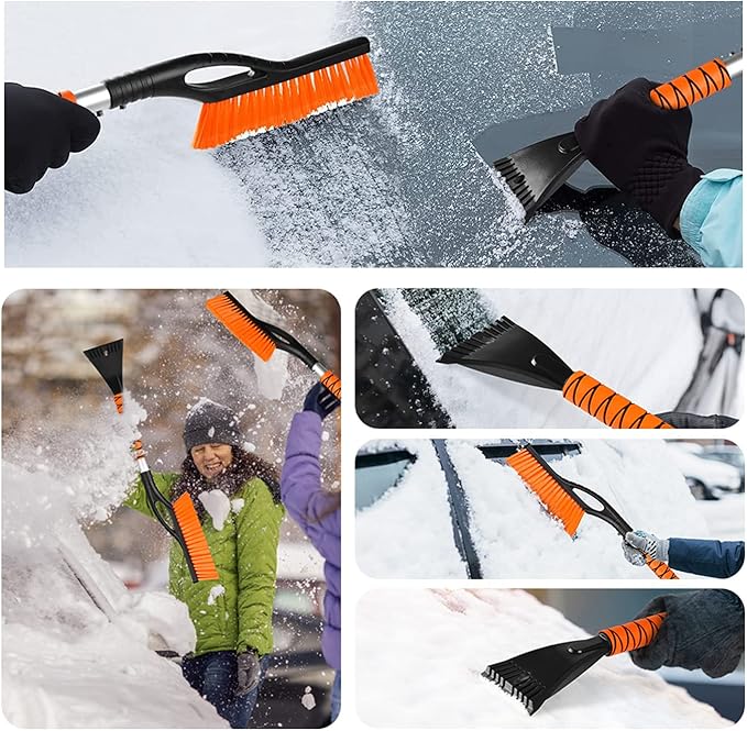 27" Car Snow Brush and Ice Scrapers for Car Windshield, 2-in-1 Detachable Ice Scraper and Brush for Car with Ergonomic Foam Handle, Suitable for Cars, Trucks, SUVs