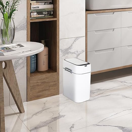 FDW 2.2 Gallon Bathroom Trash Can with Lid, Automatic Sensor Plastic Waste Bin Slim and Small Trash Can for Living Room,Bedroom,Office (Pack of 1)