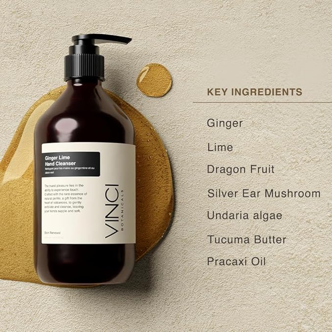 Vinci Botaicals Ginger Lime Hand Cleanser | Gentle Exfoliating Hand Wash | Cleanses & Hydrates Skin | Made with Essential Oils | Cruelty, Vegan & Paraben Free | Fresh & Citrusy Aroma | 500 ml
