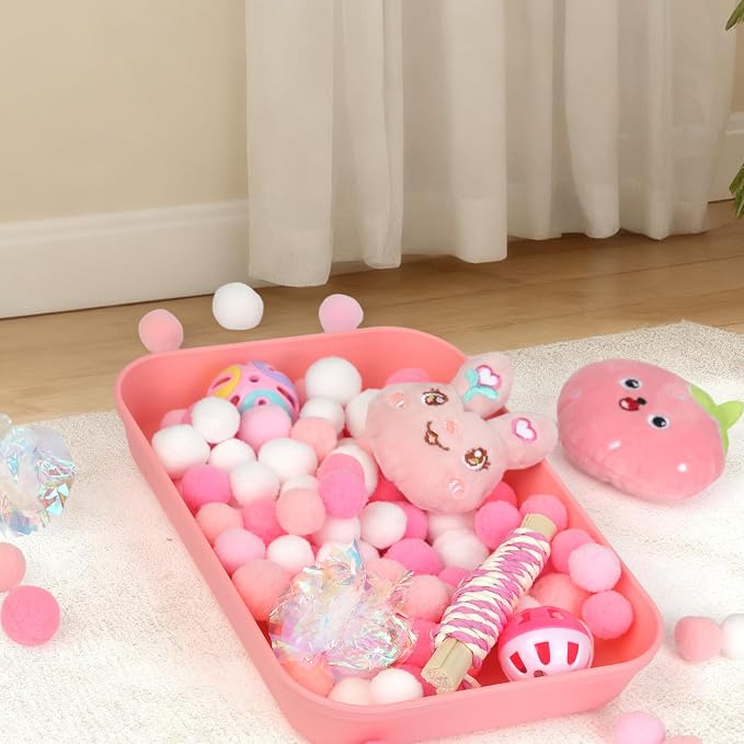 Hedgehog Accessories, Dig-Box Tray for Hedgehog Cage with Ball Toy, Small Animal Accessories Funny Dig-Box Tray Toys for Hedgehogs, Ball Bell Toy for Ferret Kitten Cat Hamster (Pink)