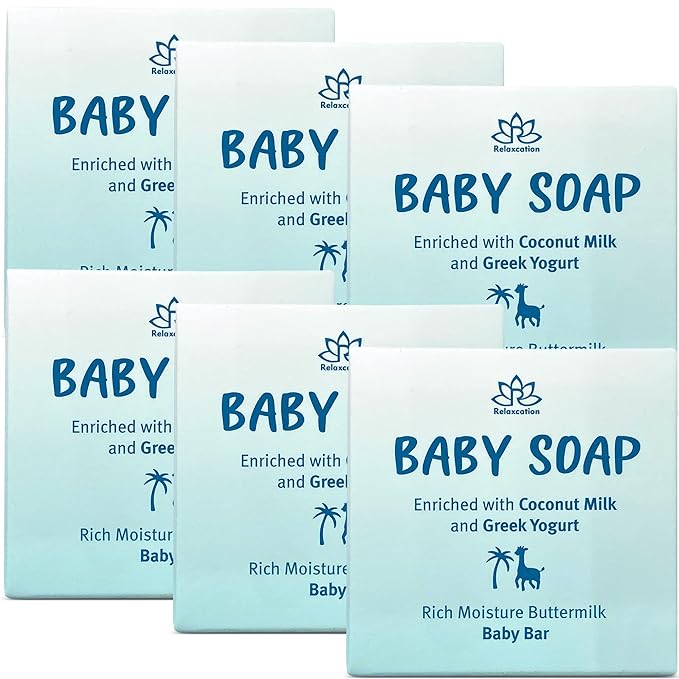 Organic Baby Soap Bars with Greek Yogurt and Coconut Milk - Naturally Cold Processed from Fresh Ingredients - Gift for Newborns, Baby, Kids and Adults with Sensitive Skin Handmade in USA (Set of 6)