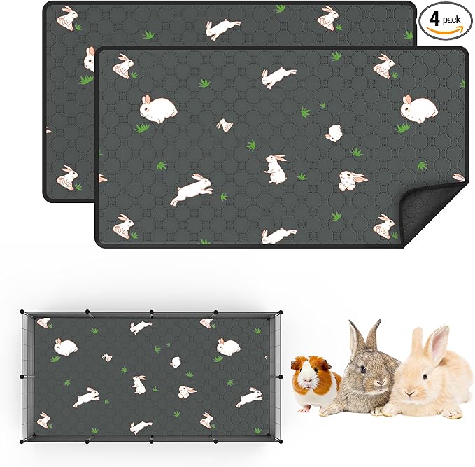 Guinea Pig Cage Liner, Reusable Guinea Pig Bedding Washable Absorbent Pee Pads for Dogs Kitten Rabbit Chinchilla Hamster, Leakproof & Anti Slip (4, C&C 2*4, 24"x47")