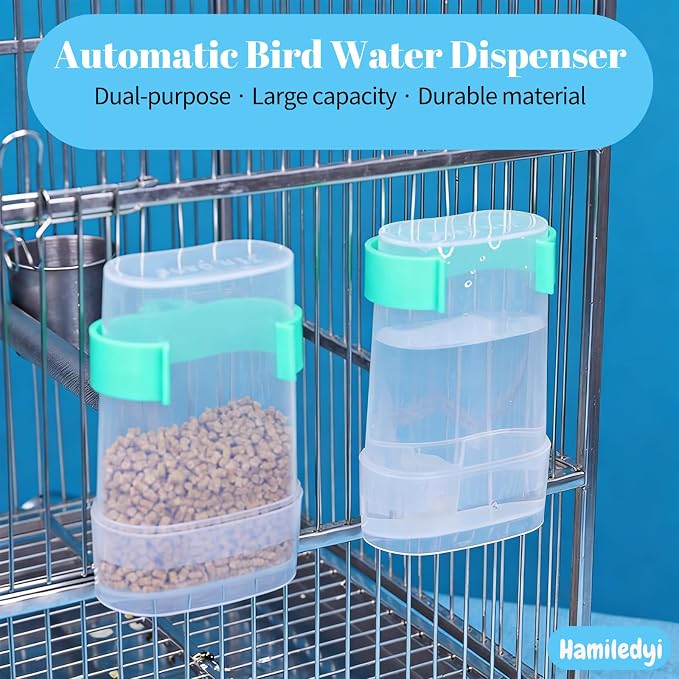 Automatic Bird Water Dispenser Parrot Water Feeder Bird Seed Food Container Parakeet Waterer Cockatiel Cage Accessories Automatic Feeding for Finch Lovebird Canary Small Birds(2Pcs) (Pack of 2)