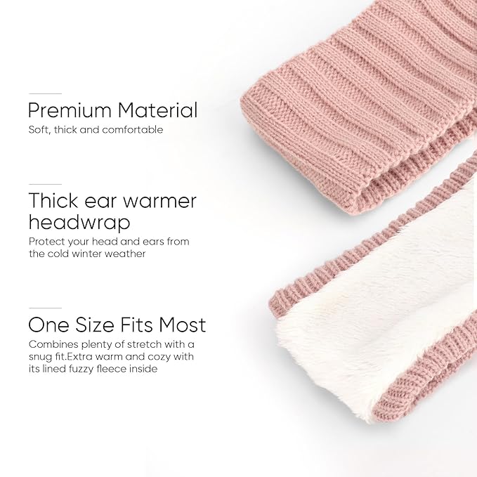 AQOKKA Knit Winter Headbands for Women Fuzzy Wool Fleece Lined Ear Warmers Elastic Turban Crocheted Head Wrap Winter Accessories for Women Cold Weather