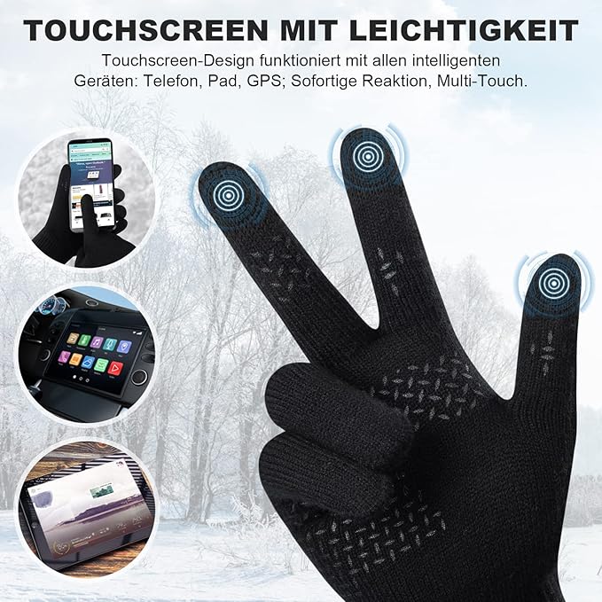 Benirap Winter Gloves for Men Women, Warm Touchscreen Winter Gloves Windproof Non-Slip for Cold Weather Running Cycling Black