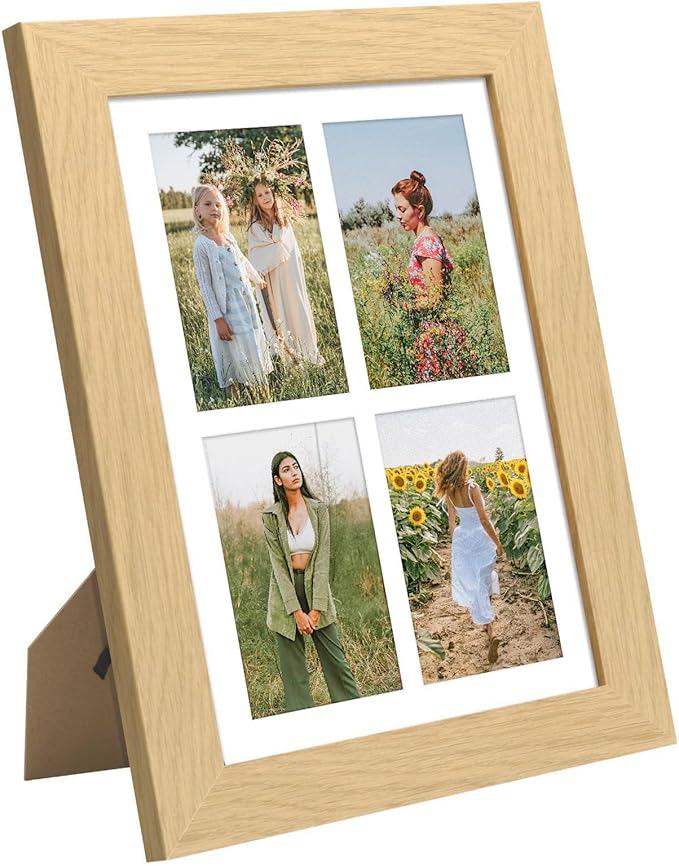 9x13 Picture Frame Display 4 opening 4X6 Picture Frame Collage,Multi Photo Frame with Mat,Plexiglass,Wall or Tabletop Decor,Natural Wood Grain
