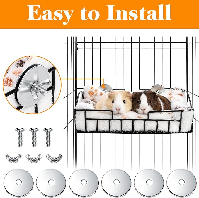 Hacaroa Rat Cage Platform with Mat, Hanging Guinea Pig Bed Basket Metal Squirrel Cage Ledge Bird Perch, Chinchilla Cage Accessories Small Animal Habitat for Hamster, Ferret, Gerbil, Easy to Clean