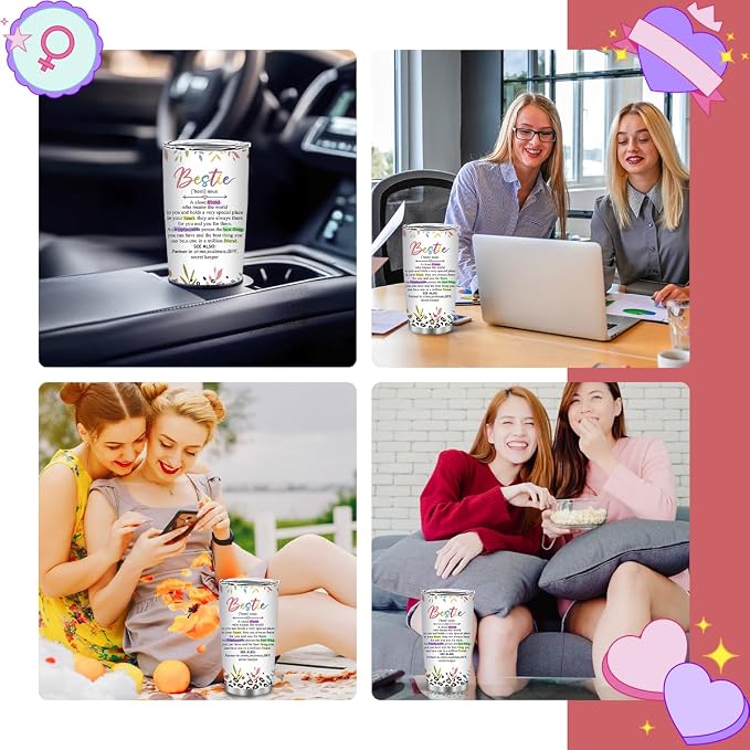 Bestie Gifts for Women, 20 Oz Bestfriend Tumblers for Women with Brush & Straw, Bestie Tumbler, Friendship Gift for Birthday Thanksgiving Christmas, Friend Coffee Tumbler, 1 PCS