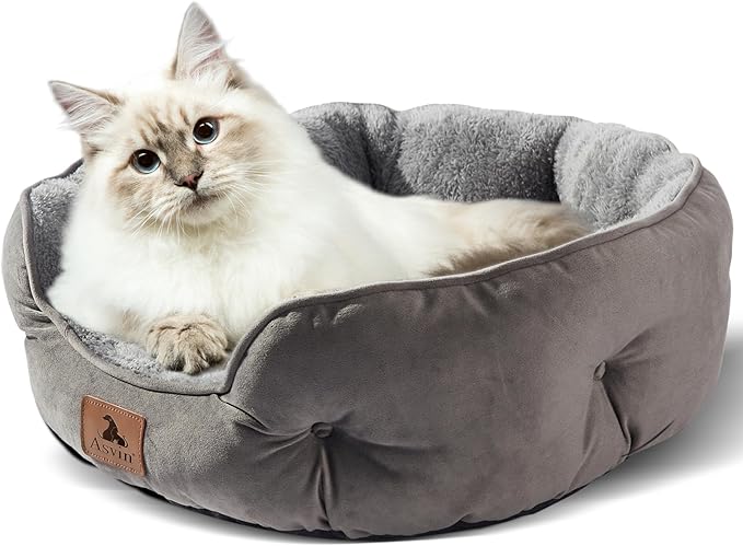 Asvin Small Dog Bed for Small Dogs, Cat Beds for Indoor Cats, Pet Bed for Puppy and Kitty, Extra Soft & Machine Washable with Anti-Slip & Water-Resistant Oxford Bottom, Grey, 20 inches
