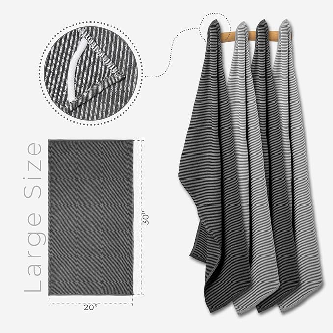 Decorative Dish Towels Set - 4 Pack, (20" x 30") - Decorative & Large - Versatile as, Kitchen Hand Towel, Dish Towels for Kitchen, Dishcloths, Kitchen Cloths, Gray and Anthracite Gray