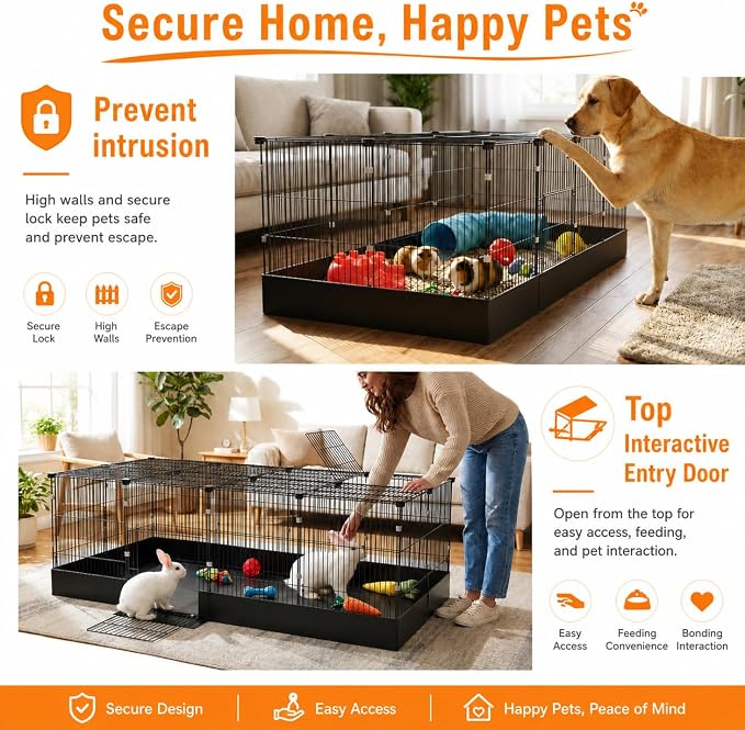 Guinea Pig Cages DIY Small Animal Playpen with Waterproof Liner, Expandable Cage for Guinea Pigs, Metal Wire Yard Fence Rabbit Cage