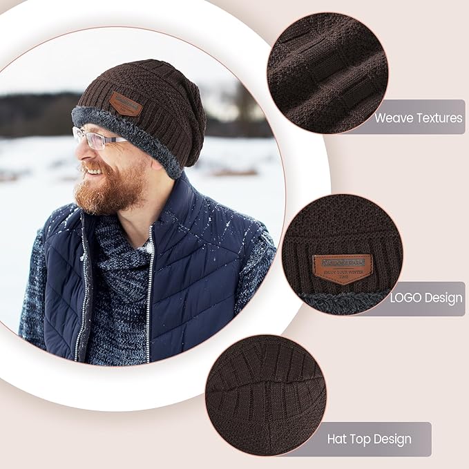 Winter Beanie Hat Circle Scarf Touchscreen Gloves Set, Snow Knit Skull Cap, Warm Thick Fleece Lined Neck Warmer for Men Women
