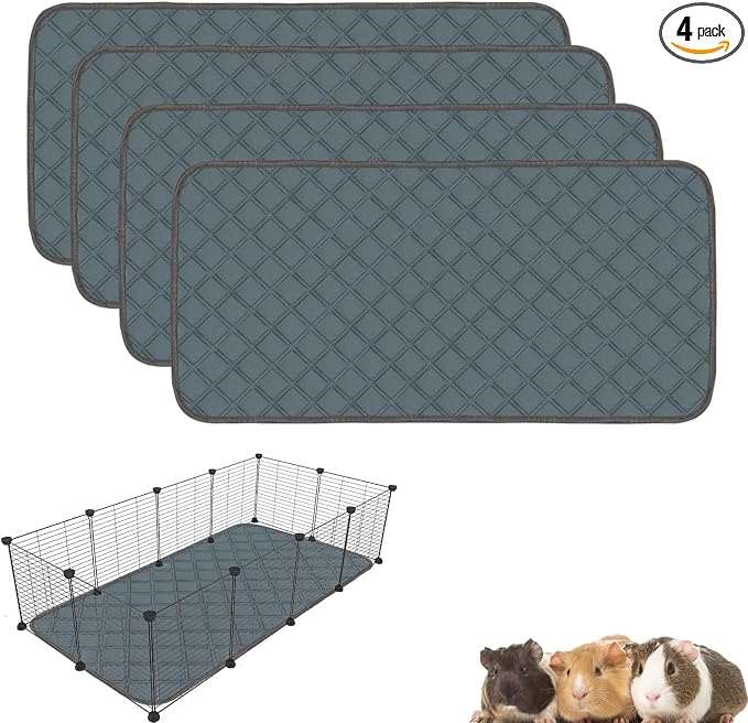 4 Pack Guinea Pig Cage Liners Washable Guinea Pig Bedding Super Absorbent | Waterproof | Non Slip| Reusable Guinea Pig Pee Pads for Small Animals Cages Rabbit Hamster Rat - 48" x 24"