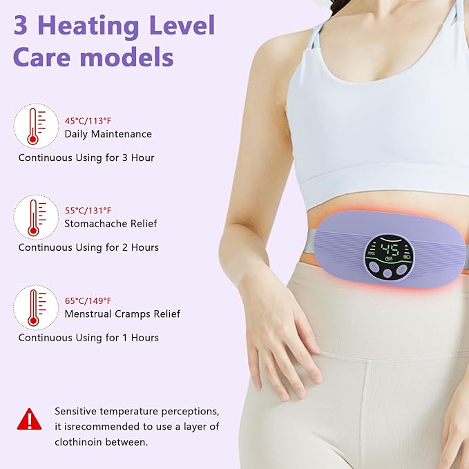 Heating Pad for Period Cramps Portable Cordless 3S Fast Period Heating Pad Cramp Relief with 3 Heat Levels and 3 Massage Modes Menstrual Electric Waist Wrap Belt for Pain Relief Gifts for Her