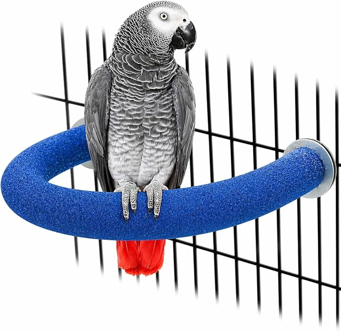 Rypet U-Shaped Large Parrot Perch, Quartz Bird Perch for Cage(Blue L) | Safe Chew & Rest Perch for Large Birds, Durable Non-Toxic Cage Accessory, for Parakeets Cockatiels Conures Macaws