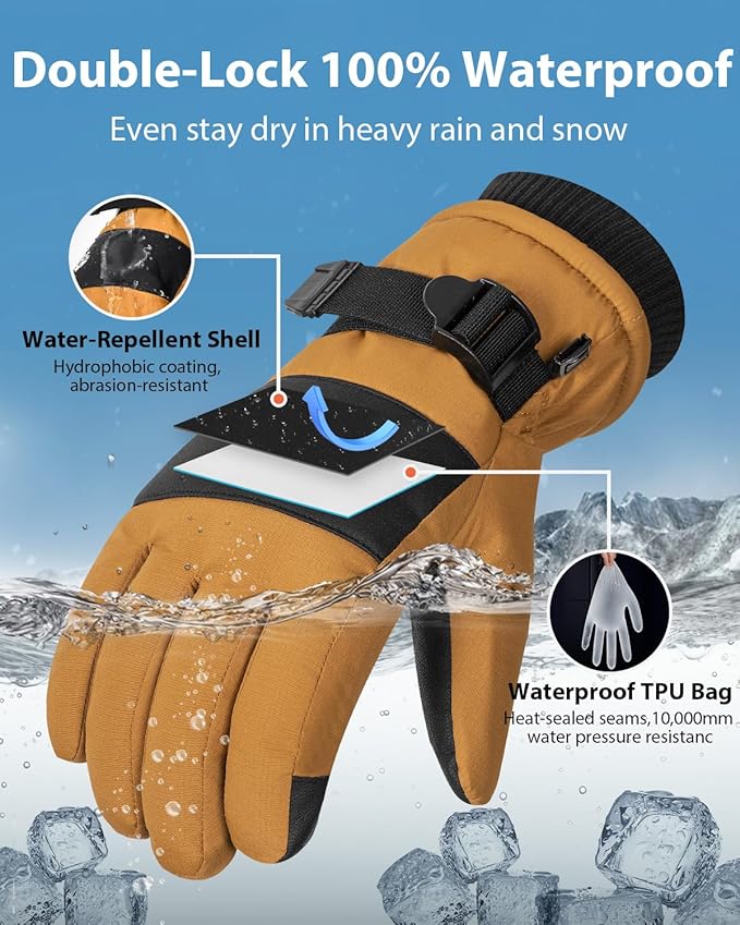 Pixel Panda Mens Winter Gloves Waterproof, Gloves for Cold Weather Extreme Women with 3M Thinsulate and Thick Plush Fleece