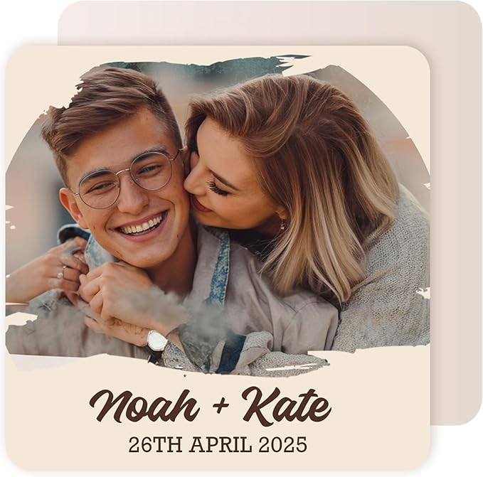 100 Pack Personalized Wedding Coasters, Custom Cardboard Coasters for Drinks with Photo Print and Text, Keepsake Wedding Favors and Gifts for Couples, 4x4 Square, Design 3