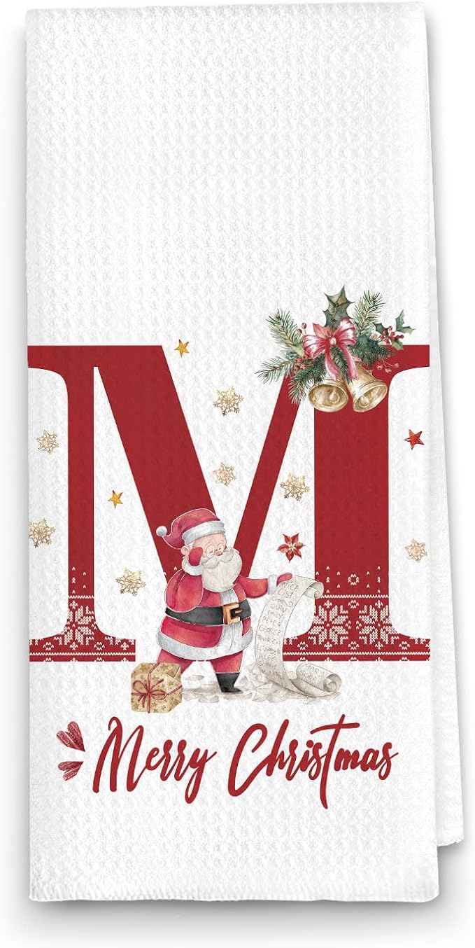 Christmas Initial Letter M Kitchen Towels Personalized Gifts Dish Towels Hand Towels for Kitchen Decorations, Christmas Birthday Gifts for Women, 24x16 Inch