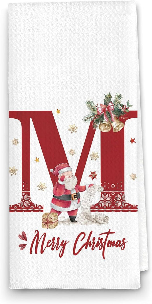 Christmas Initial Letter M Kitchen Towels Personalized Gifts Dish Towels Hand Towels for Kitchen Decorations, Christmas Birthday Gifts for Women, 24x16 Inch