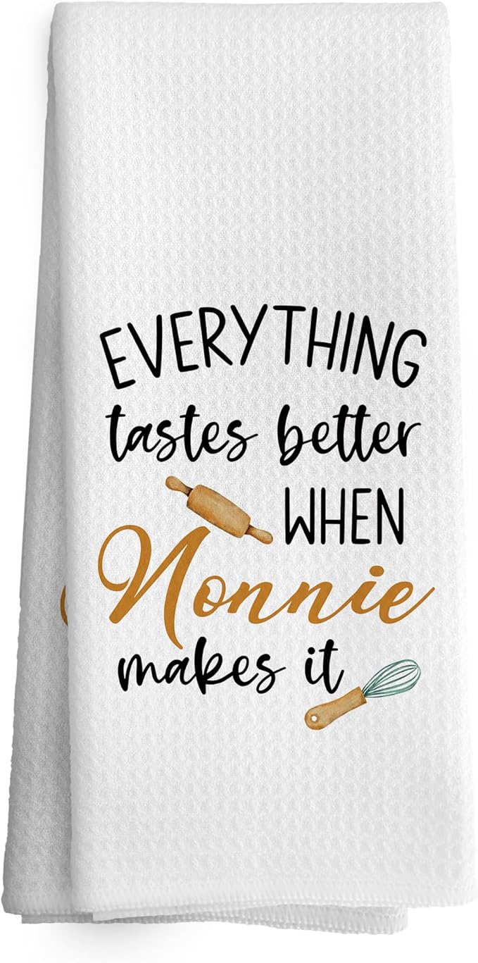 Nonnie Gifts Kitchen Towels Grandma Gifts from Grandchildren, Grandma Gift for Mothers Day Dish Towel Dishcloth 16x24 Inches, Grandmother Gift Decorative Absorbent Hand Tea Towels Decor