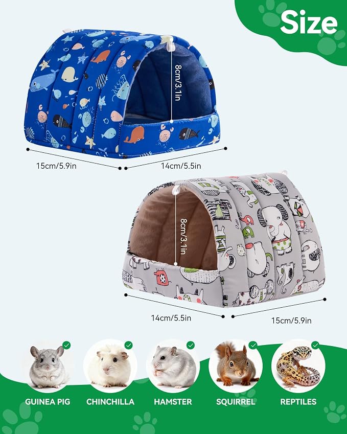 2 PCS Hamster Hideout,Washable Hamster Bed Hamster Bed Hut Hamster House, Small Animal Cage Accessories for Mouse Hedgehogs Ferrets Bearded Dragons and Rats