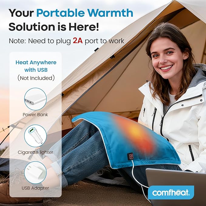 USB Heating Pad, 5V Heated Travel Pads, 3 Heat Settings & Auto Shut Off, Hot Therapy for Pain Relief Abdomen Cramps 16"x 12" Non-Rechargeable, Blue