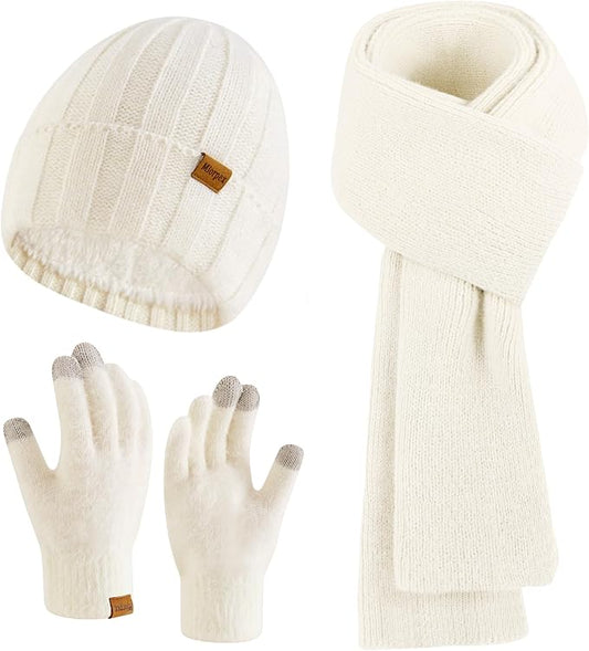 Womens Beanie Hat Scarf Gloves Set Gifts for Women Men