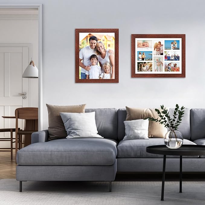 13x17 Picture Frame Display 8 opening 4X6 Picture Frame Collage,Multi Photo Frame with Mat,Plexiglass,Wall or Tabletop Decor,Walnut Wood Grain