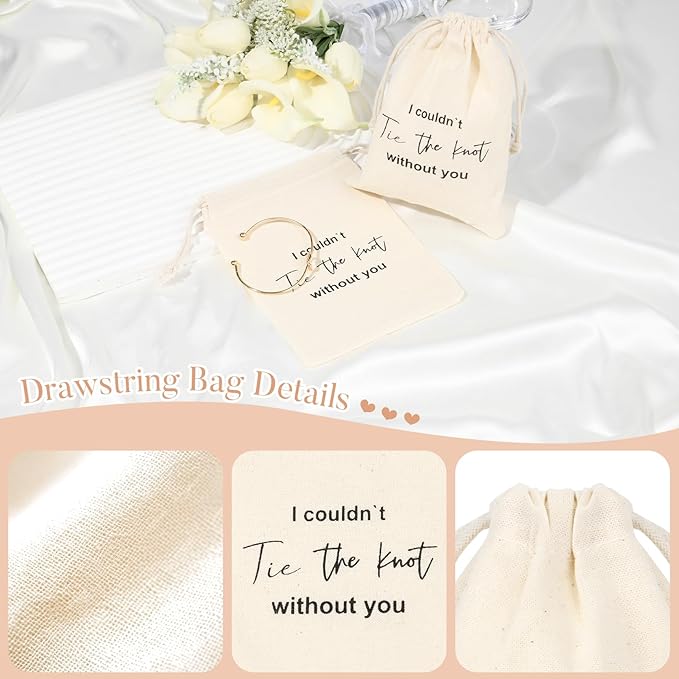 CEELGON 8 Pcs Drawstring Jewelry Pouch Bridesmaid Gift Bags Linen Cotton Fabric Wedding Bridal Party Favor Bags Bachelorette Tie The Knot Earring Packaging Proposal Gift (Natural)