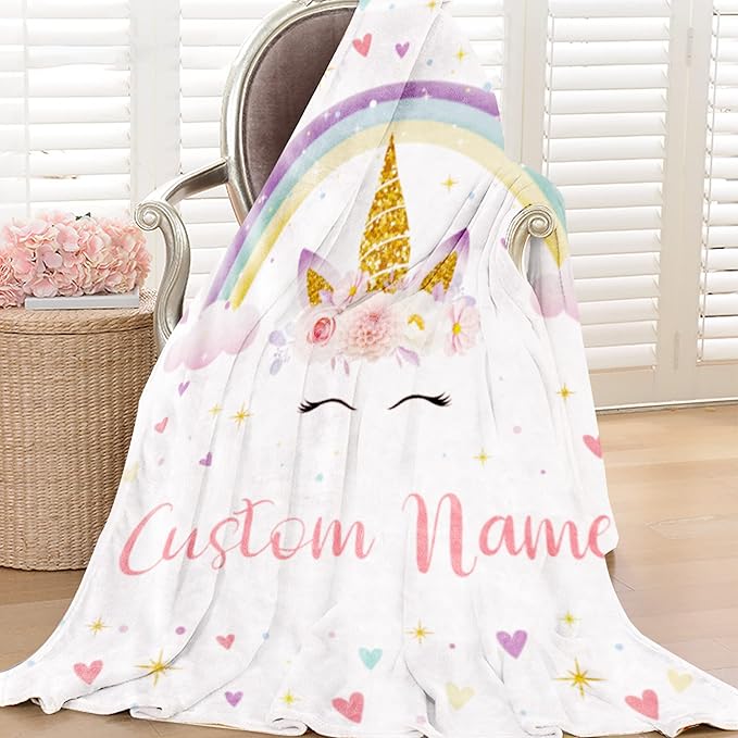 Personalized Horse Blanket with Name for Girl, Custom Name Blanket for Teen, Soft Flannel Pink Toddler Blanket Customized Gift for Birthday 50"x60"