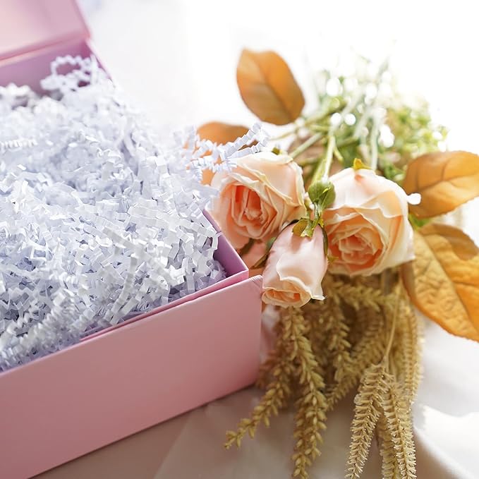 Bobobag - 1LB Crinkle Cut Paper Shred Filler Recyclable Gift Wrap Confetti Raffia Grass Shred Paper for Easter Baskets Filler Creative Eggs Decor (White)
