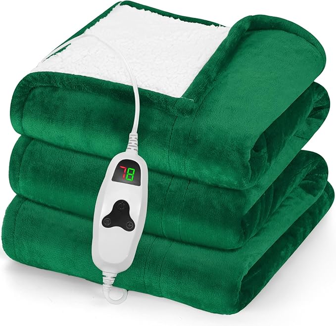 greenoak Heated Blanket Electric Twin 62"X84", Heating Blanket with 10 Heat Levels 1/2/4/6/8 Hours Auto-Off, Fleece Soft Christmas Blanket,Gifts for Grandma Seniors Mom, Mint Green