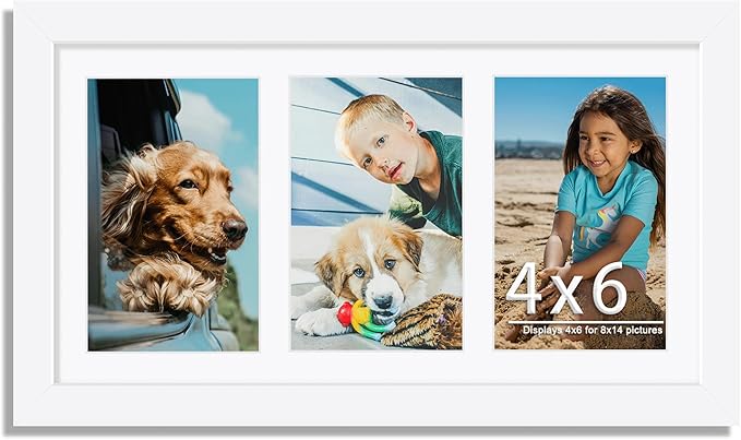 8x14 Collage Picture Frame 4x6 Collage Picture Frame Displays Three 4x6 inch Photos or 8x14 (Without Mat) for Available Horizontal Wall Mounting Display and Vertical White
