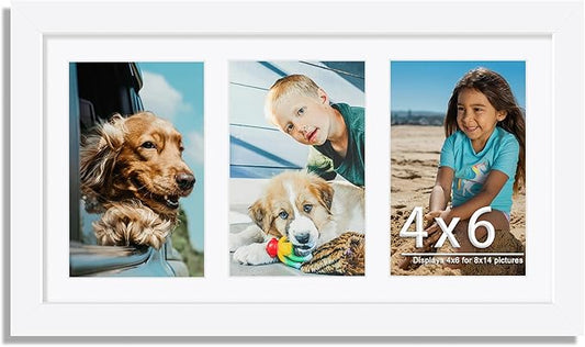 8x14 Collage Picture Frame 4x6 Collage Picture Frame Displays Three 4x6 inch Photos or 8x14 (Without Mat) for Available Horizontal Wall Mounting Display and Vertical White