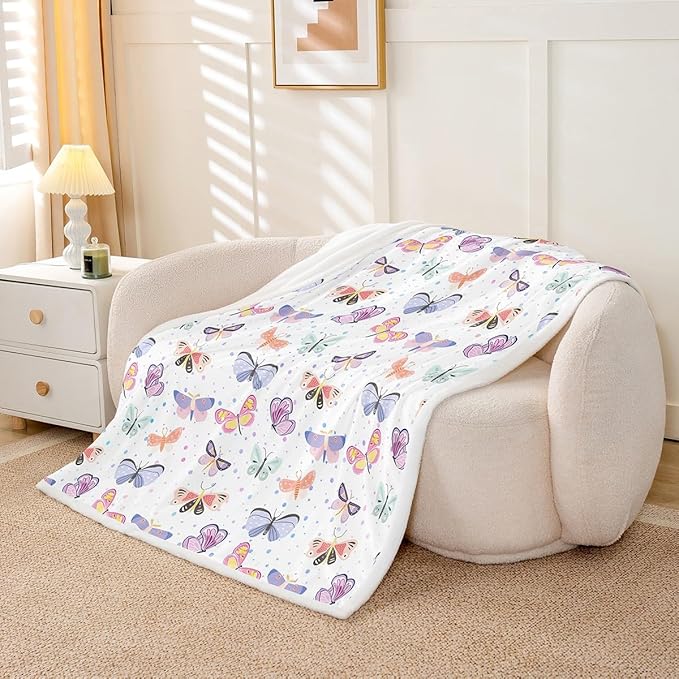 Feelyou Colorful Butterfly Fleece Throw Blanket Throw 50"x60" Kids Girls Sherpa Blanket Plush Fuzzy for Bed Couch Chair Living Room, Butterflies Lover Bed Blanket Room Decor