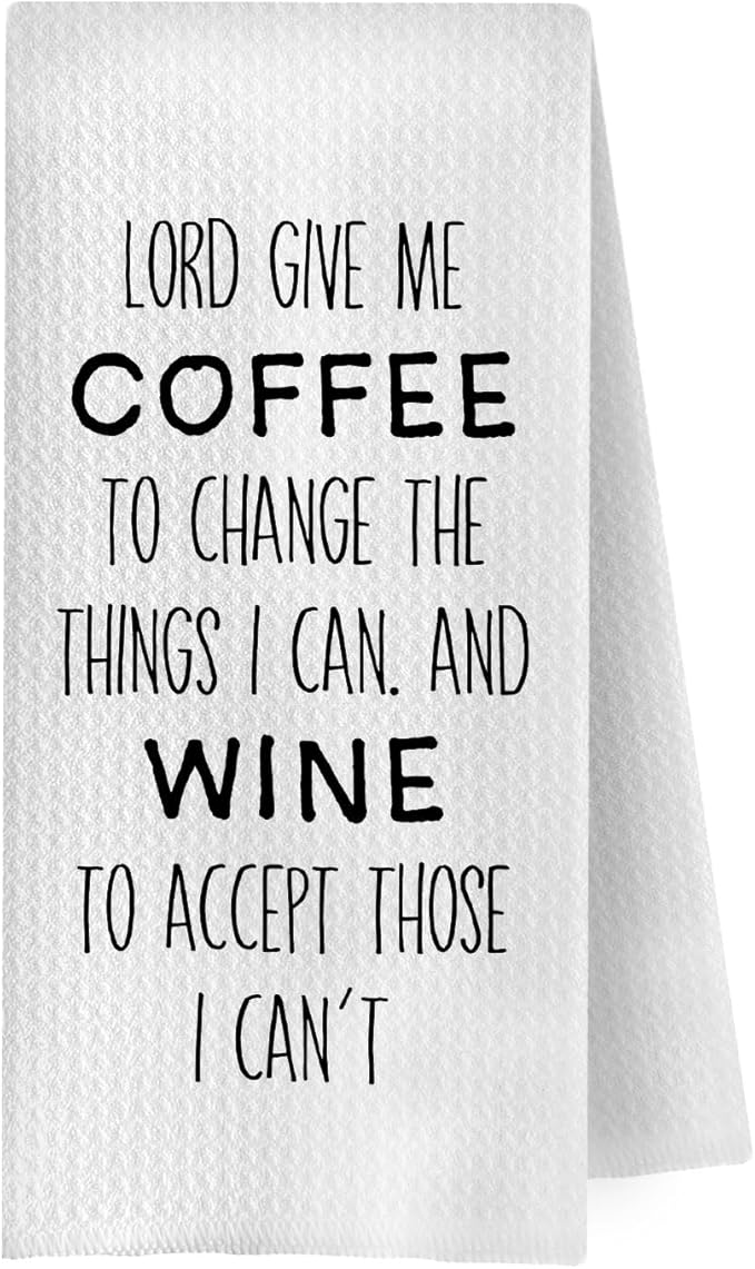 Funny Coffee Wine Towels - Coffee Lovers Wine Lovers Decorative Waffle Weave Dish Towels for Kitchen, Funny Wine Gifts Hand Towels, Coffee Lover Tea Towels, 16x24 Inch