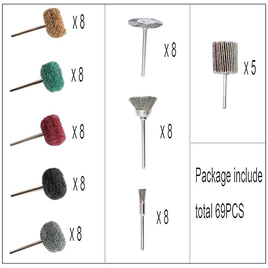 69Pcs Abrasive Wheel Buffing Polishing Wheel Wire Brushes Set for Rotary Tool Accessories,Shank 3mm Mini Brush Polishing Kit,for Power-Operated Grinders