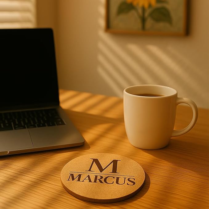 Set of 5 Personalized Custom Monogram Cork Coasters, Custom Wedding, Housewarming Gifts, Promotional Giveaways (Design #4)