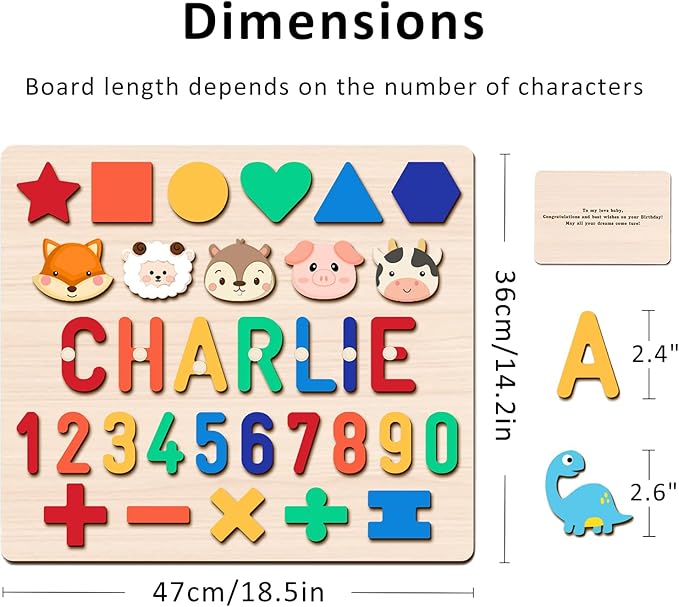 Name Puzzle for Kids Personalized, First Birthday for Baby Boy Girl, Wooden Number Puzzles for Toddlers 1-3, Educational Toys for 1 Year Old