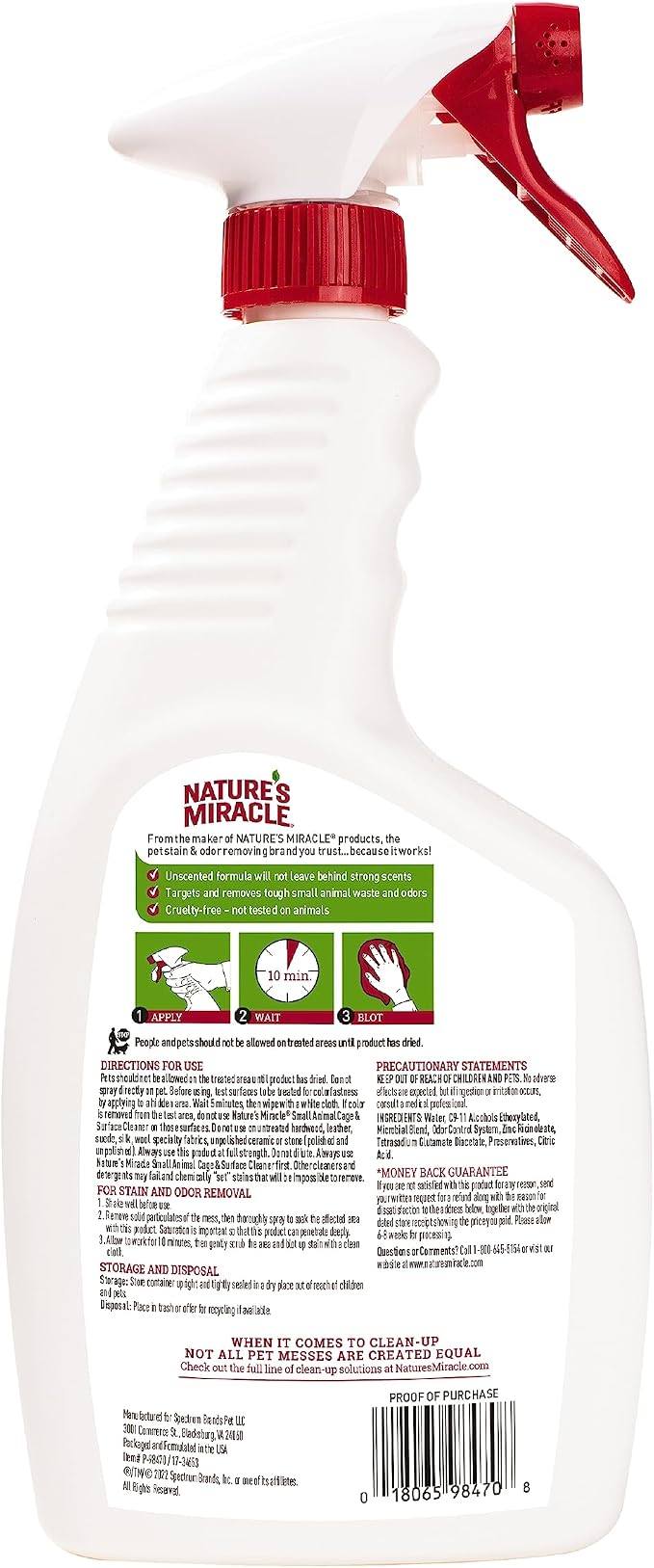 Nature's Miracle Small Animal Cage & Surface Cleaner, 24 oz | Bio-Enzymatic Formula Helps Break Down Tough Stains & Odors, Cleans & Deodorizes Cages & Accessories, Safe For Pets and Home*