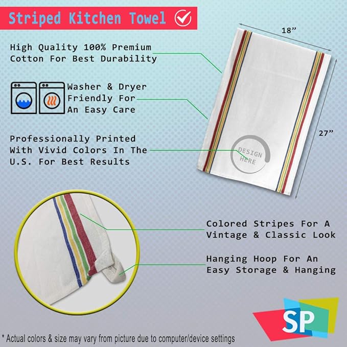 Custom Decor Kitchen Towels Personalized Text Words Name Cleaning Supplies Dish Multi Stripe