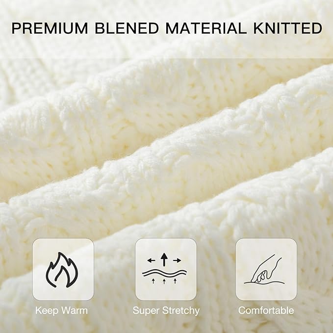 Tavaleu Womens Winter Beanie Hat Scarf Gloves Set, Pom Pom Beanie Warm Knit Scarf Touchscreen Gloves for Cold Weather