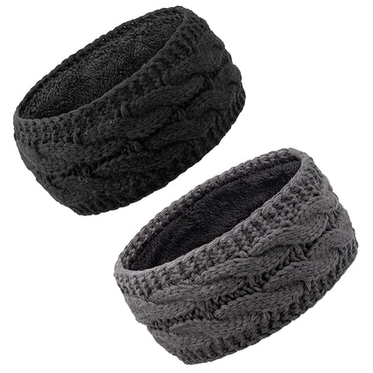 AQOKKA Knit Winter Headbands for Women Fuzzy Wool Fleece Lined Ear Warmers Elastic Turban Crocheted Head Wrap Winter Accessories for Women Cold Weather
